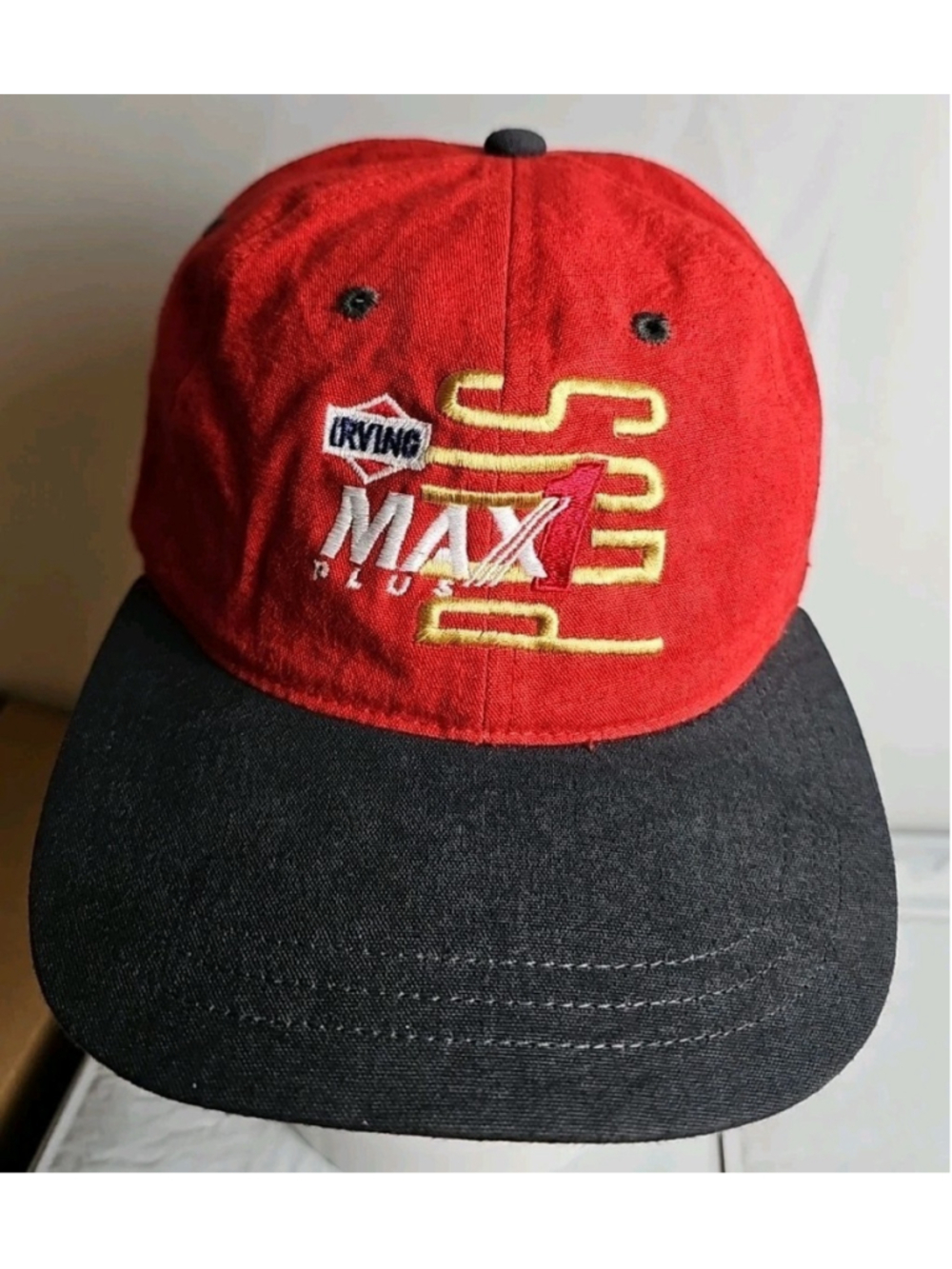 Vintage Irving Max 1 Plus Strapback Adjustable Hat Red Retro Gas Oil Petro Cap